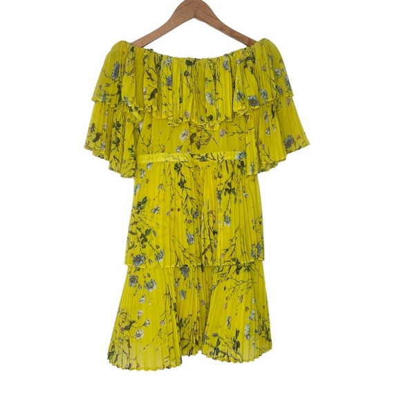 Self-Portrait Ruffled Tiered Dress Floral Yellow Mini Dress Size 2 - Picture 3 of 9